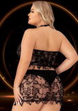 Lapdance 2 Piece Crop Top & Skirt Set Queen Plus Size Sexy Sheer Lingerie Outfit
