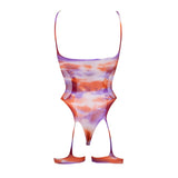 Le Désir Bliss Open Cup Tie Dye Strappy Fishnet Teddy Body Stocking Womens Sexy Lingerie Festival Club Wear