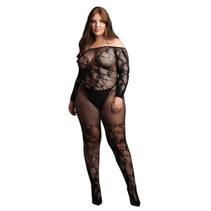Le Désir Bodystocking with Off-Shoulder Long Sleeves Plus Size Lingerie XL-4XL Sexy Womens Underwear