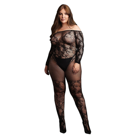 Le Désir Bodystocking with Off-Shoulder Long Sleeves Plus Size Lingerie XL-4XL Sexy Womens Underwear