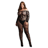 Le Désir Bodystocking with Off-Shoulder Long Sleeves Plus Size Lingerie XL-4XL Sexy Womens Underwear
