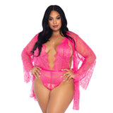 Leg Avenue Love Affair Teddy and Robe Set Plus Size Lingerie Hot Pink