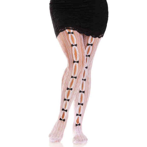 Leg Avenue Sweetheart Striped Net Pantyhose White Heart Fishnet Tights