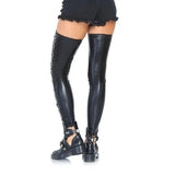 Leg Avenue Wetlook Footless Lace Up Thigh M/L Size Black Stockings Sexy Club Wear