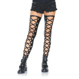 Leg Avenue Wetlook Footless Lace Up Thigh S/M Size Black Stockings Sexy Club Wear