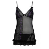 LivCo Corsetti Atanis Black Sheer Chemise & Thong Set Lingerie Sexy Womens Underwear Sleep Gown