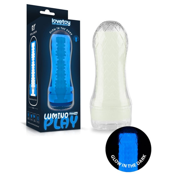 Lovetoy Lumino Play Glow In The Dark Masturbator #2 Ribbed Blue Night Light Sex Stroker