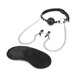 Lux Fetish Breathable Ball Gag with Adjustable Pressure Nipple Clamps Chain Bondage Play