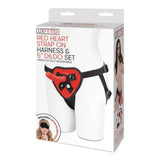 Lux Fetish Red Heart Strap On Harness & 5" Dildo Set Unisex Adjustable