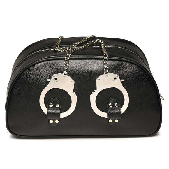 Master Series Cuffed & Loaded Leather Travel Bag with Handcuff Handles BDSM Kit Storage Accessory