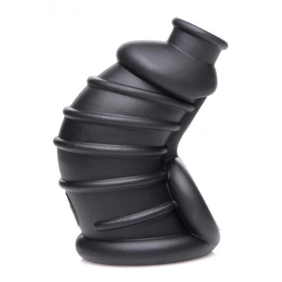 Master Series Dark Chamber Black Silicone Male Chastity Cage Cum Thru Tip Penis Erection Restriction