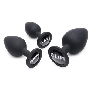 Master Series Dirty Words Butt Plug Set 3 Size Anal Sex Training Kit Slut Whore Slave