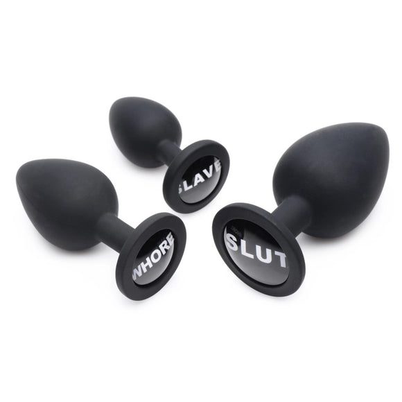 Master Series Dirty Words Butt Plug Set 3 Size Anal Sex Training Kit Slut Whore Slave