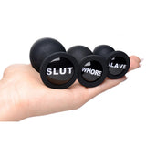 Master Series Dirty Words Butt Plug Set 3 Size Anal Sex Training Kit Slut Whore Slave