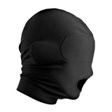 Master Series Disguise Open Mouth Bondage Hood with Padded Blindfold BDSM Sensory Play Mask