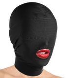 Master Series Disguise Open Mouth Bondage Hood with Padded Blindfold BDSM Sensory Play Mask