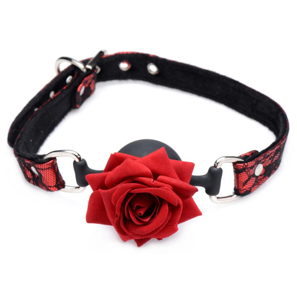 Master Series Full Bloom Silicone Ball Gag with Red Rose Mouth Strap Bondage Play