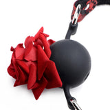 Master Series Full Bloom Silicone Ball Gag with Red Rose Mouth Strap Bondage Play