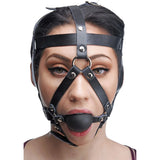 Master Series Hostage Leather Head Harness with Silicone Ball Gag Bondage Fetish Play