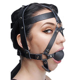 Master Series Hostage Leather Head Harness with Silicone Ball Gag Bondage Fetish Play