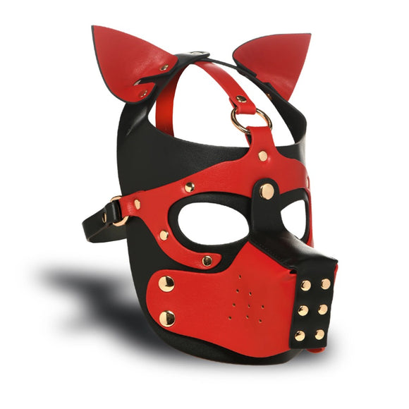 Master Series Red Hound Hood with Muzzle Dog Mask Puppy Fetish Play