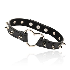 Master Series Spiked Heart Choker Black Adjustable Bondage Neck Collar