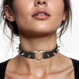 Master Series Spiked Heart Choker Black Adjustable Bondage Neck Collar