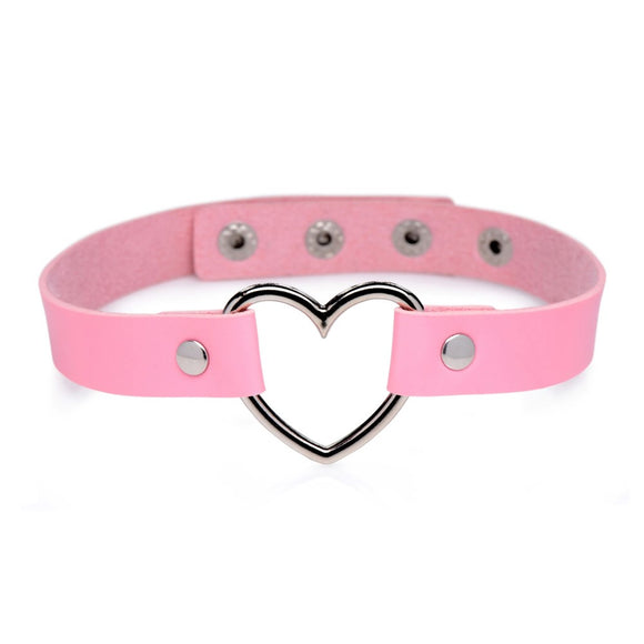 Master Series Sweet Heart Pink Leather Choker Metal Cute Collar Fetish BDSM Play