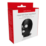 Me You Us Black Bondage Hood with Eyes Nose Mouth Holes Fetish Gimp Mask BDSM Play