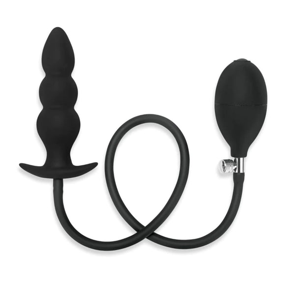Me You Us Inflatable Beaded Butt Plug Black Silicone Ribbed Anal Gape Stretch Pump Sex Toy