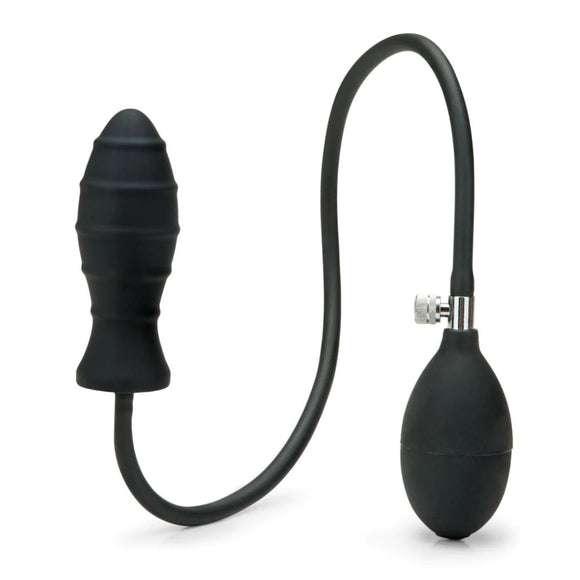 Me You Us Inflatable Butt Plug Black Silicone Ribbed Anal Gape Stretch Pump Sex Toy