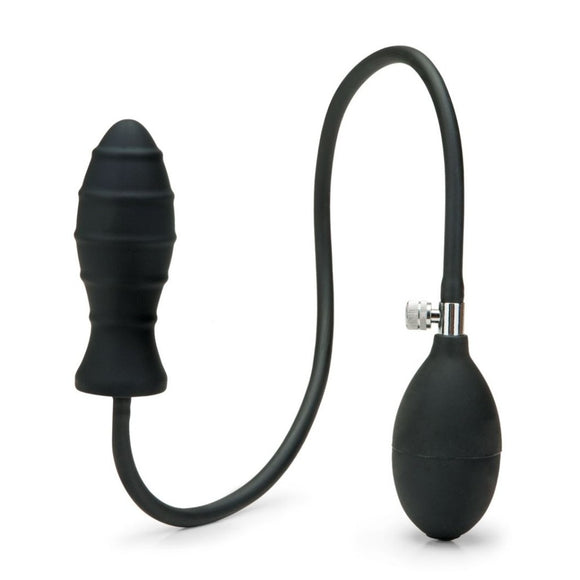 Me You Us Inflatable Butt Plug Black Silicone Ribbed Anal Gape Stretch Pump Sex Toy