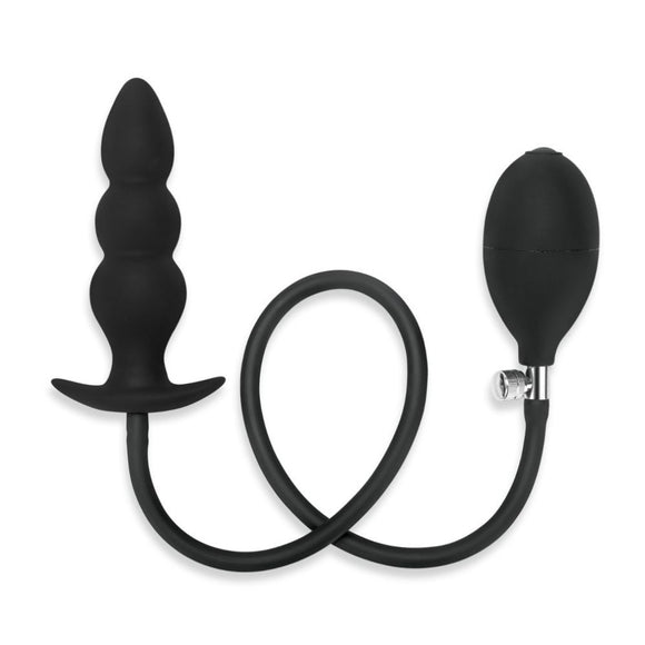 Me You Us Inflatable Beaded Butt Plug Black Silicone Ribbed Anal Gape Stretch Pump Sex Toy