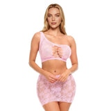 Me You Us Lingerie 2 Piece Pink Lace Set Sheer Top Skirt Sexy Outfit