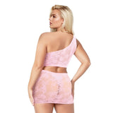 Me You Us Lingerie 2 Piece Pink Lace Set Queen Plus Size Sheer Top Skirt Sexy Outfit
