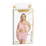 Me You Us Lingerie 2 Piece Pink Lace Set Queen Plus Size Sheer Top Skirt Sexy Outfit