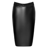 Noir Black Sheer Lace Back Matte Pencil Skirt Sexy Womens Fetish Club Wear