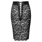 Noir Black Sheer Lace Back Matte Pencil Skirt Sexy Womens Fetish Club Wear