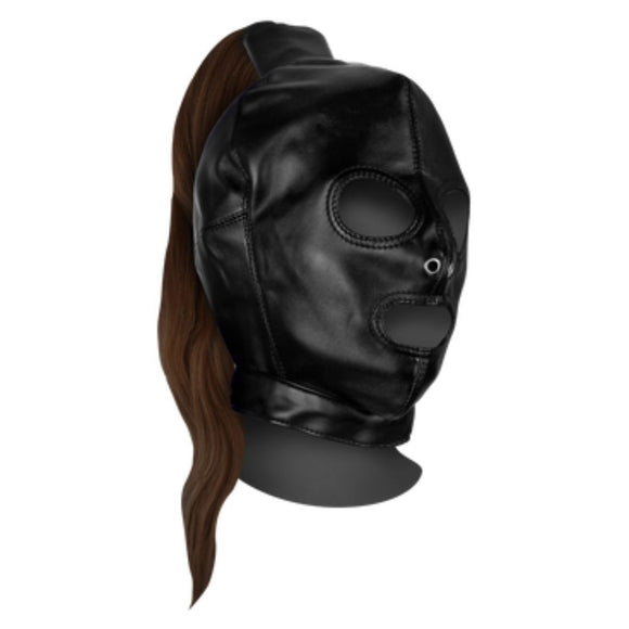 Ouch! Xtreme Mask with Brown Ponytail Bondage Hood Gimp Fetish Play