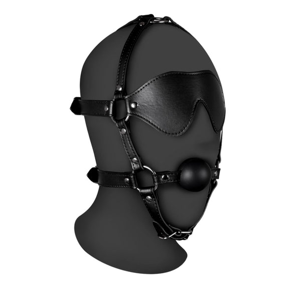 Ouch! Xtreme Head Harness Blindfold with Solid Ball Gag Bondage Fetish Play