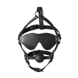 Ouch! Xtreme Head Harness Blindfold with Solid Ball Gag Bondage Fetish Play