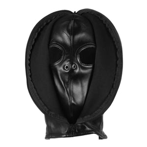 Ouch! Xtreme Zip-up Bondage Mask Black Leather Gimp Hood BDSM Sensory Fetish Play