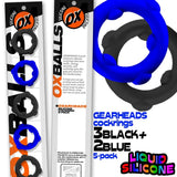Oxballs Gearheads Silicone Cock Ring 5 Pack Blue Black Stack Play Set