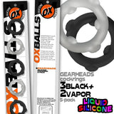 Oxballs Gearheads Silicone Cock Ring 5 Pack Vapor Black Stack Play Set