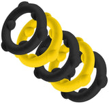 Oxballs Gearheads Silicone Cock Ring 5 Pack Yellow/Black Penis Bands