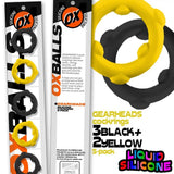 Oxballs Gearheads Silicone Cock Ring 5 Pack Yellow/Black Penis Bands