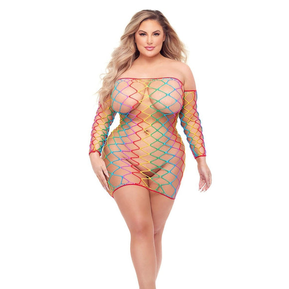 Pink Lipstick Lingerie Taste The Rainbow Net Dress & Sleeves (Queen Size)
