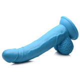 Pop Peckers 7.5" Dildo with Balls Blue Realistic Penis Suction Sex Toy