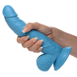 Pop Peckers 7.5" Dildo with Balls Blue Realistic Penis Suction Sex Toy