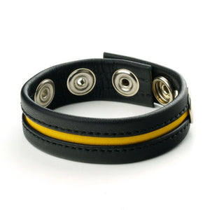 Prowler RED Black Yellow Leather Cock Strap Snap Fastening Penis Testicle Ring Bondage Play